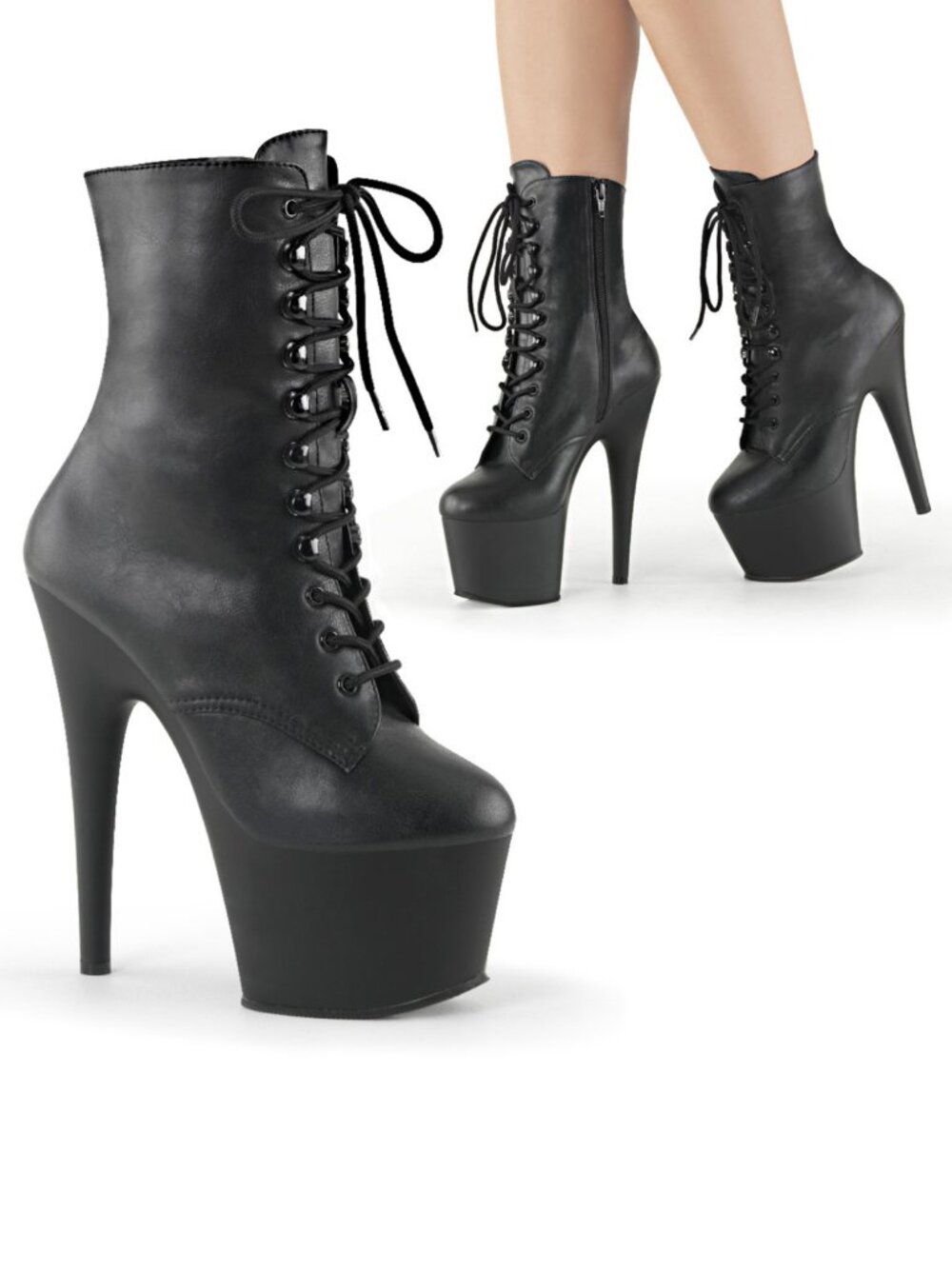 Pleaser Adore 1020 Platform Stiletto Boots - Black Faux Leather